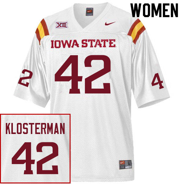 Women #42 John Klosterman Iowa State Cyclones College Football Jerseys Sale-White